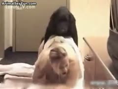 An elderly woman with golden hair moans as an animal beats her senseless.